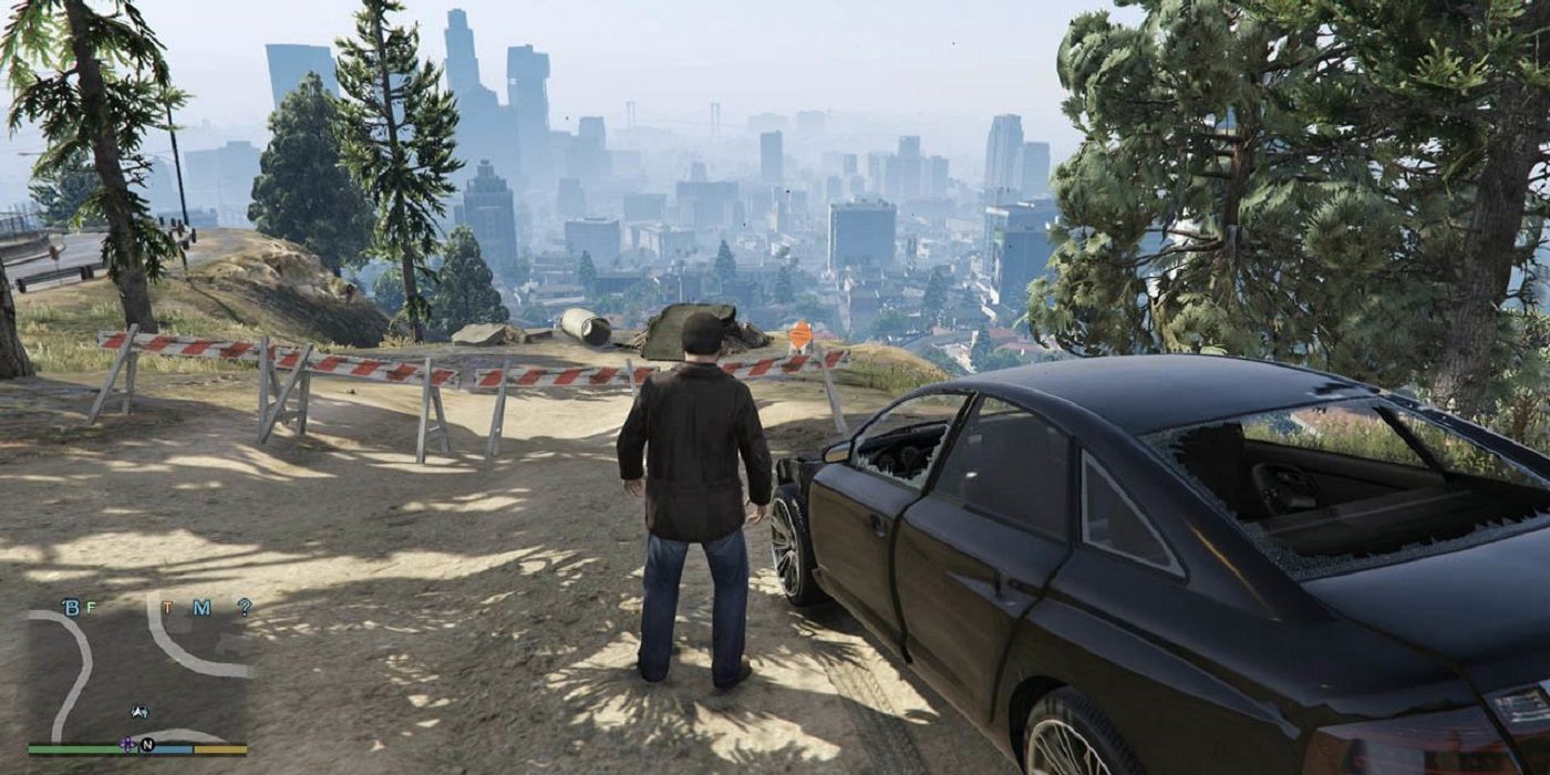 GTA V michael with a car on a mountain