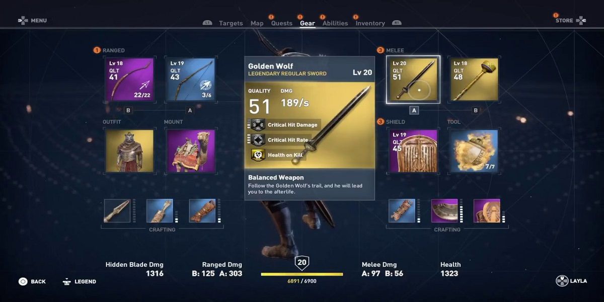 The golden wolf inventory page and stats