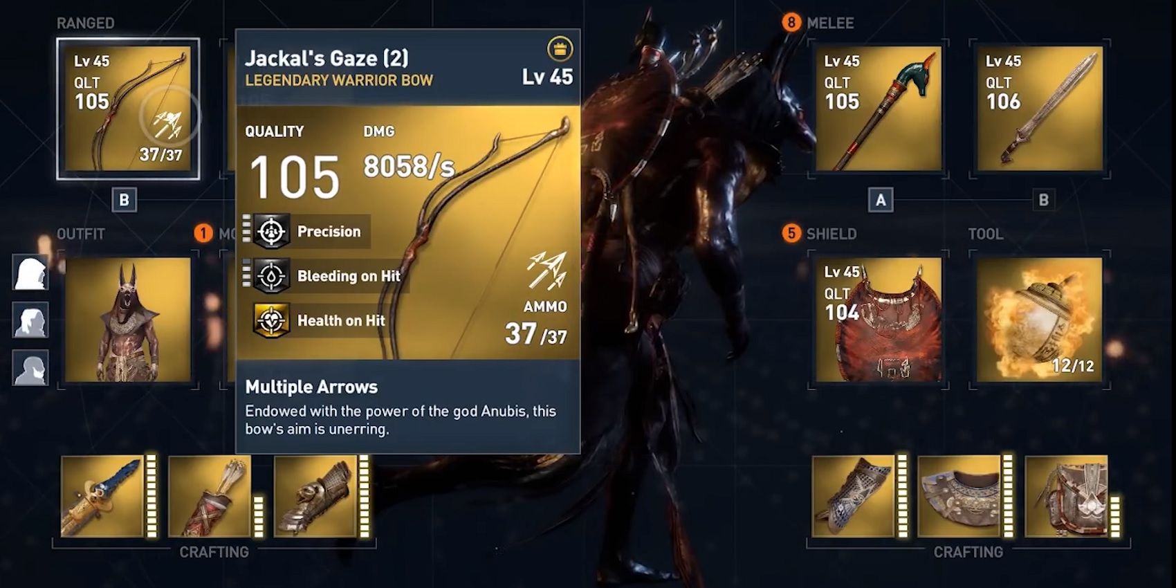 The Jackal's Gaze inventory page with stats