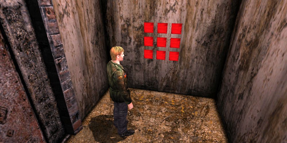 A screenshot of James Sunderland in front of a save point in Silent Hill 2.