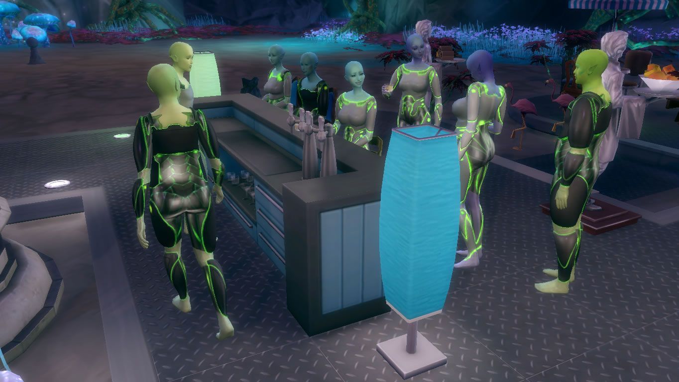 Aliens socializing in a group