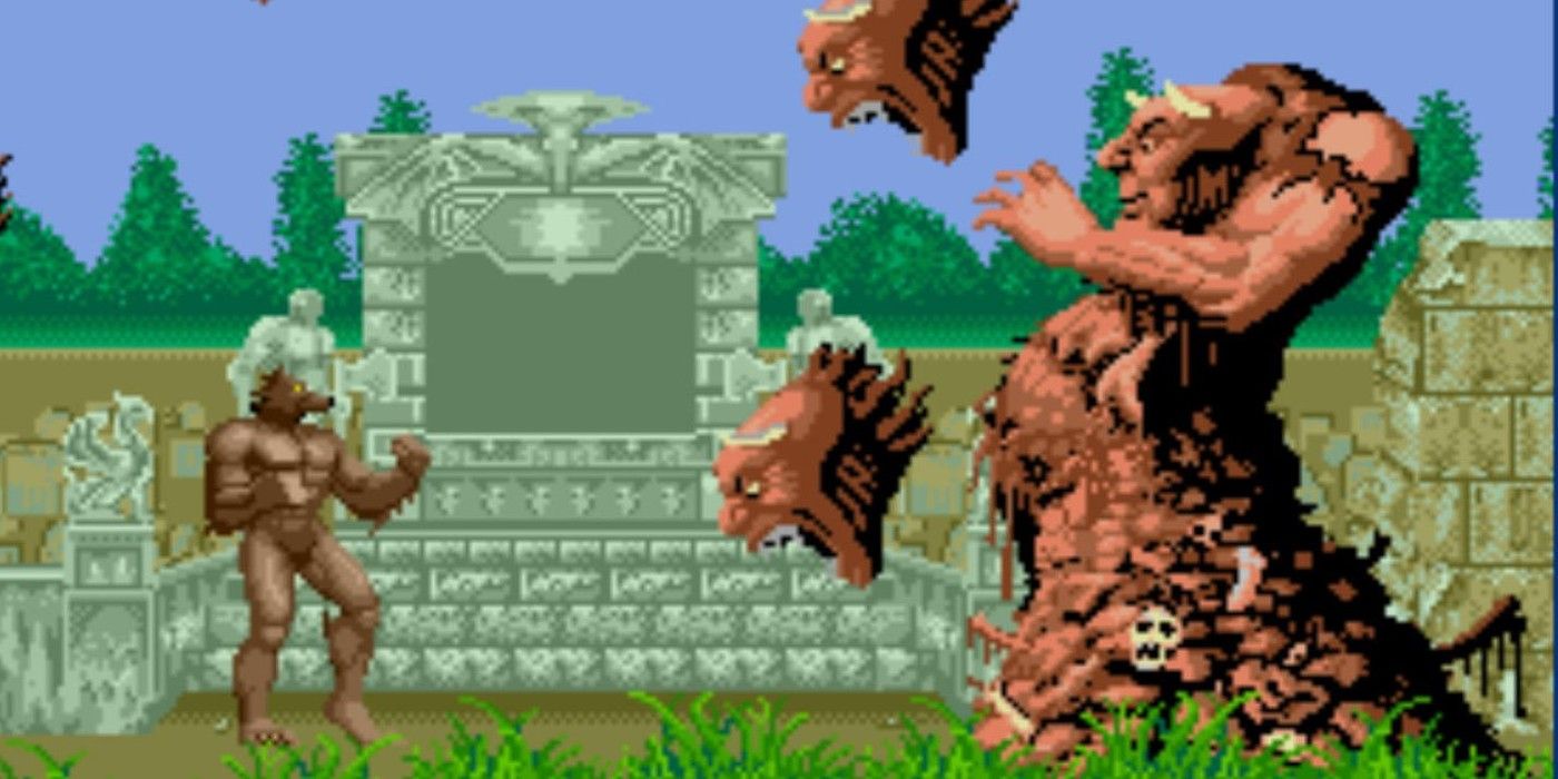 Altered Beast werewolf fighting a giant demon thing