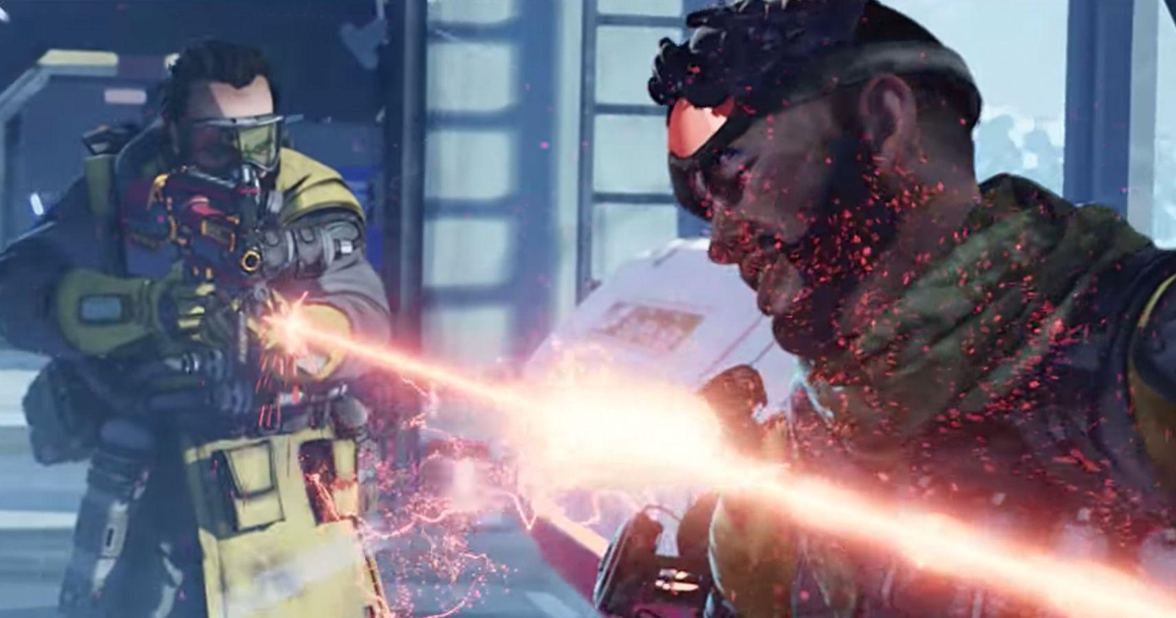 Caustic gets shot by rifle that narrowly avoids Mirage in the Apex Legends Season 3 trailer.