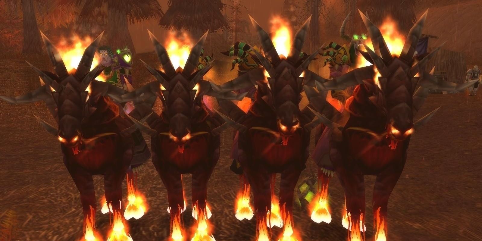 Four Dreadsteeds in a row, warlock epic mount, WoW