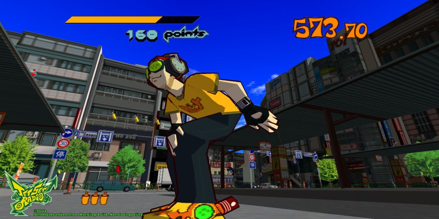 Jet Set Radio gameplay screenshot of player skating