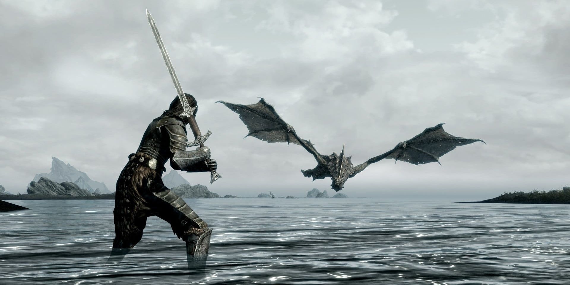 Skyrim Player Fighting A Dragon