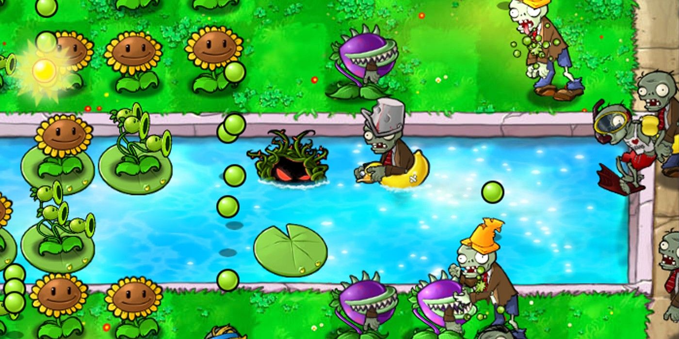 A screenshot of Plants vs Zombies during a normal level.
