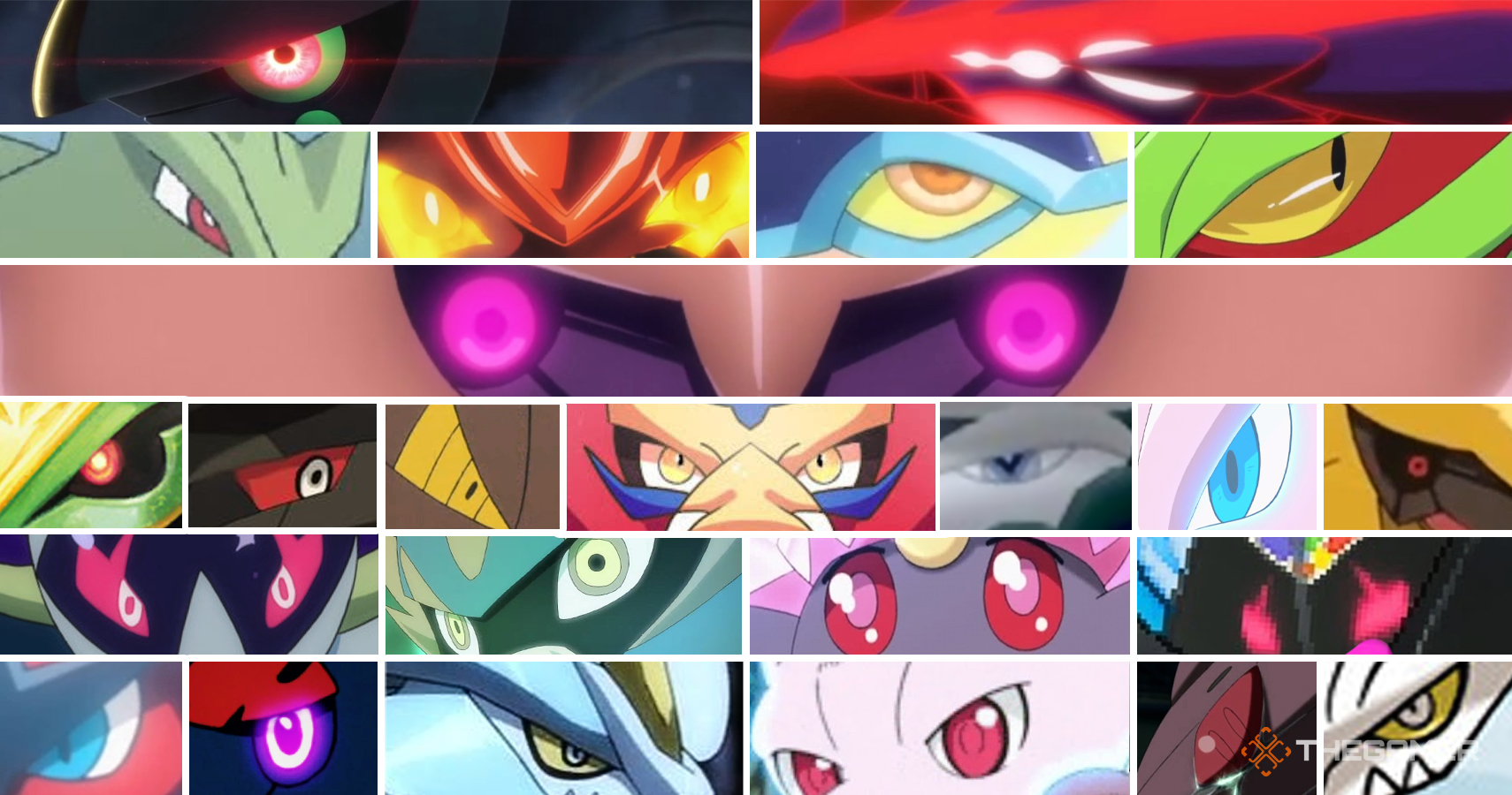 the eyes of the strongest pokemon of each type in a big collage