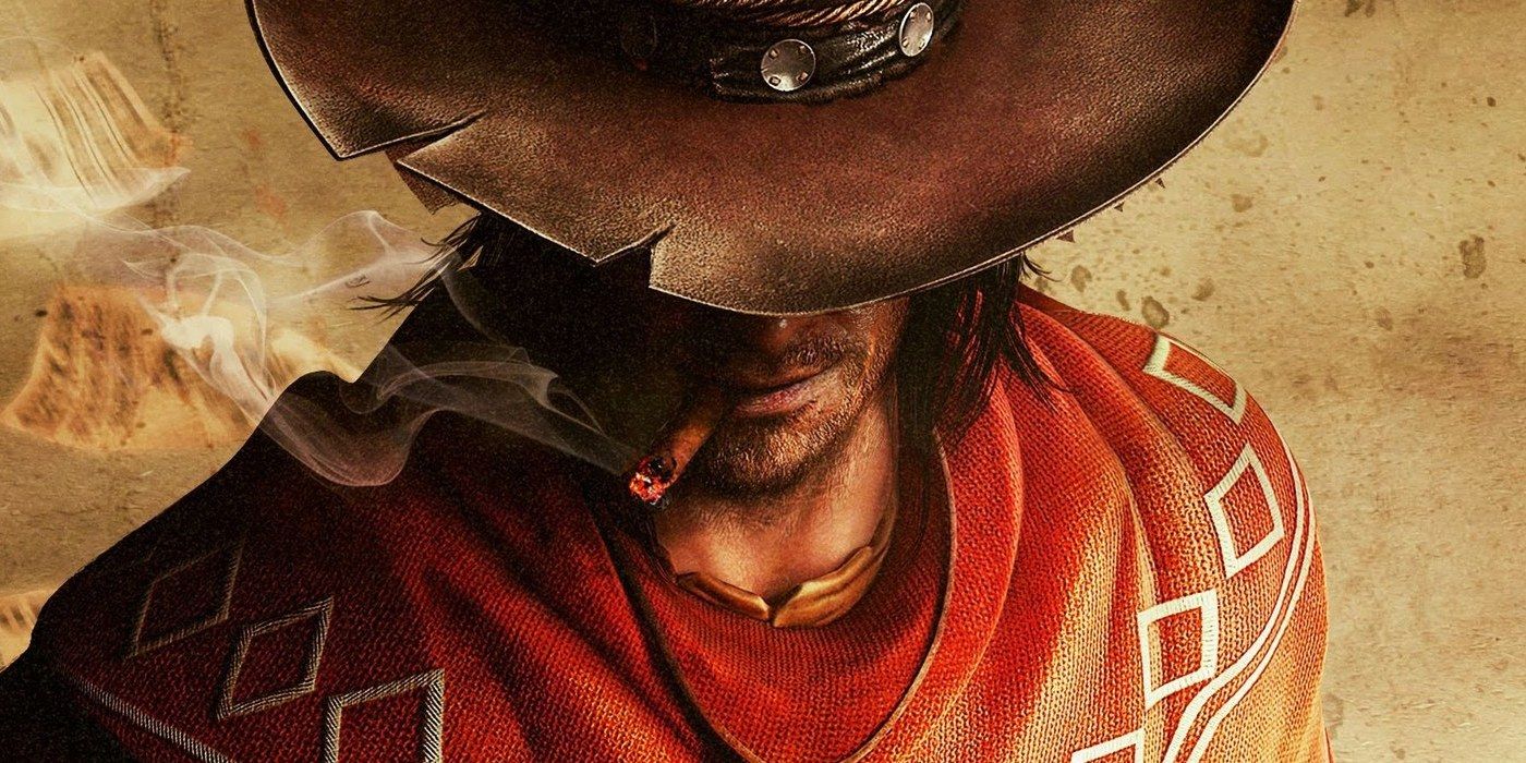 A close up of a cowboy smoking a cigar