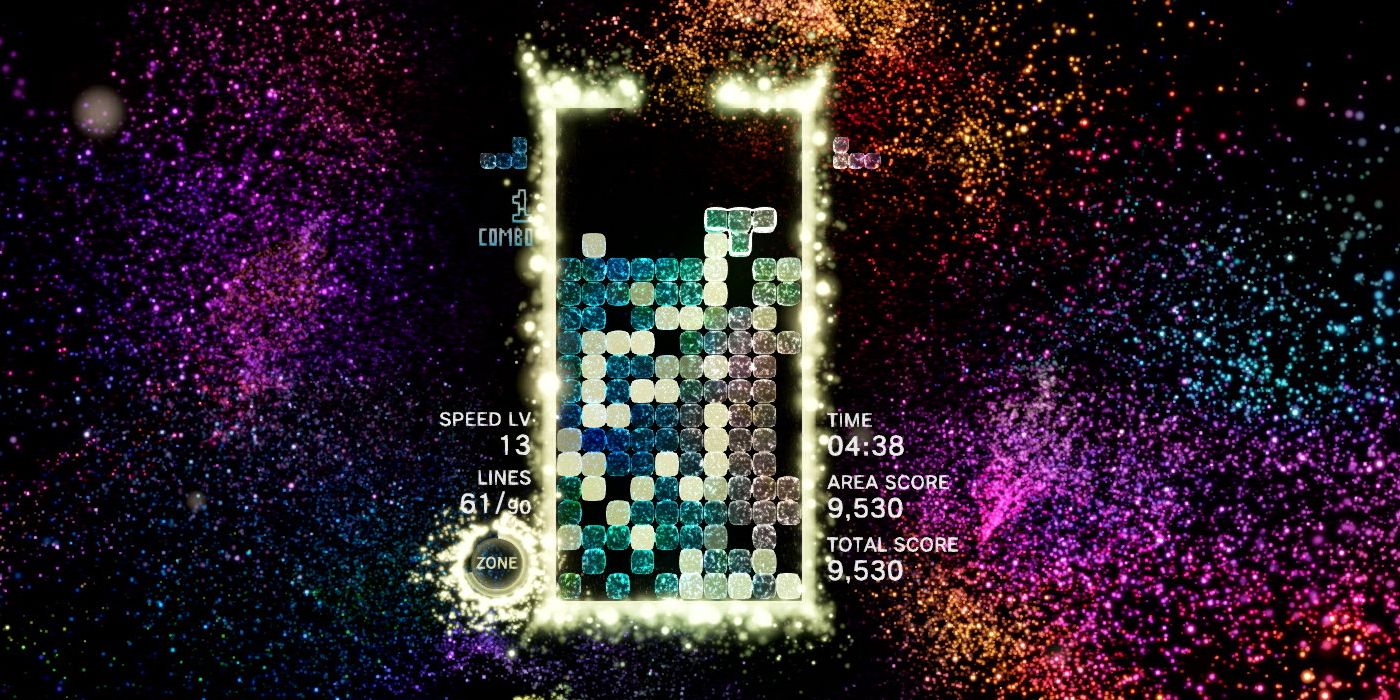 Glowing tetris screen in space