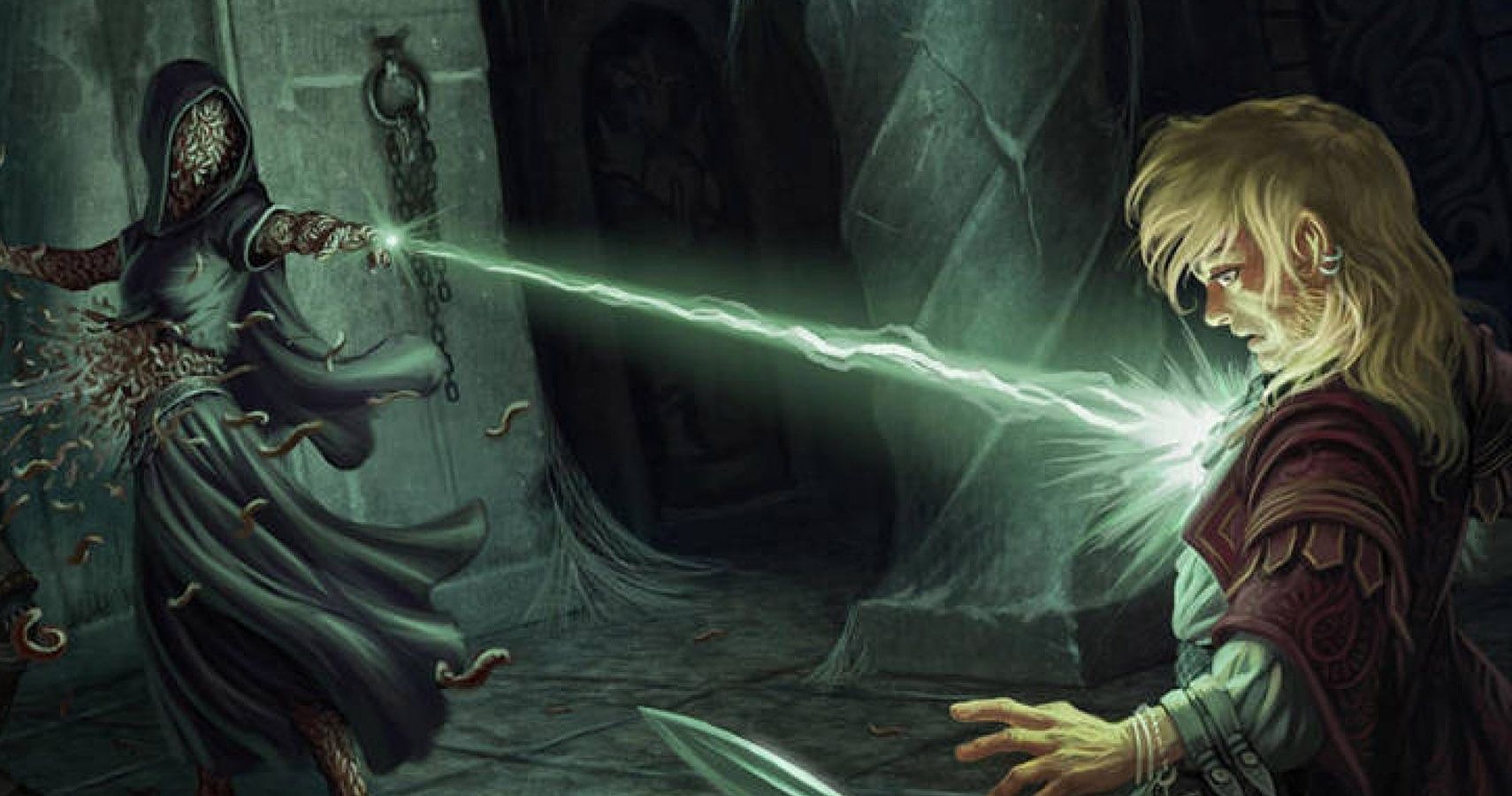 A wizard casting the deadly Disintegrate spell