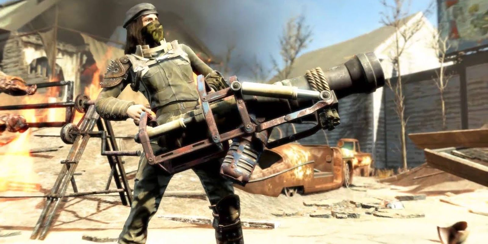 A character wielding the Broadsider weapon in Fallout 4