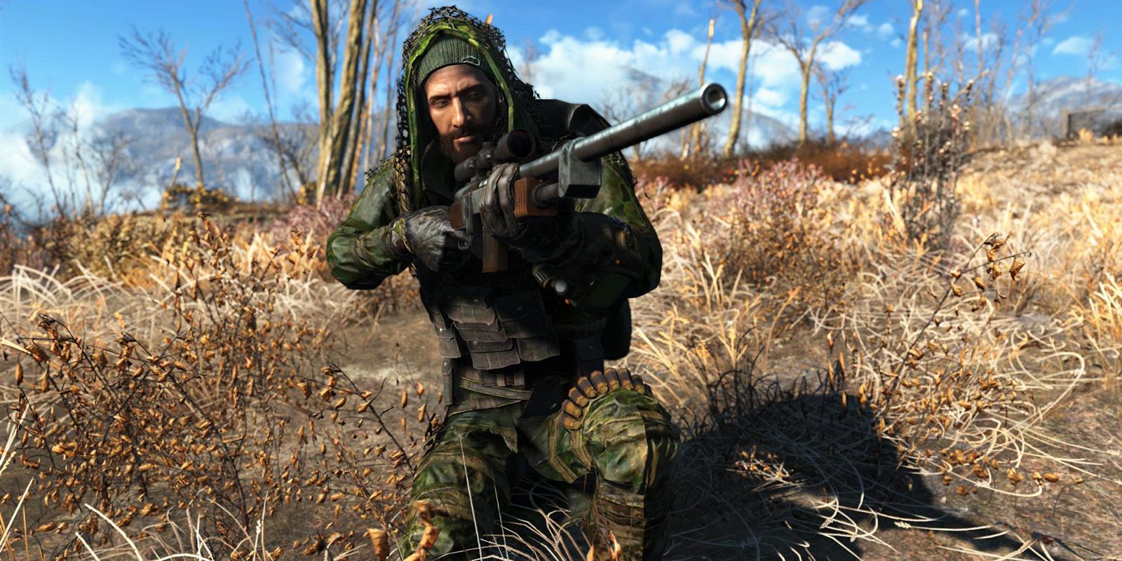 Character holding sniper rifle in Fallout 4