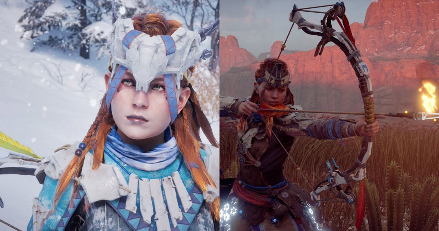 Horizon Zero Dawn Aloy Wearing Banuk Outfit And Weilding Warbow