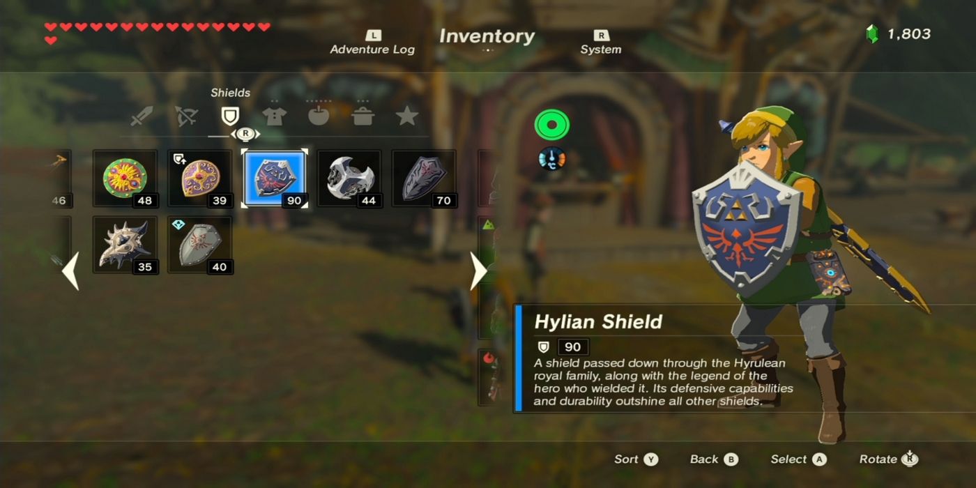 Hylian Shield Breath of the Wild inventory menu