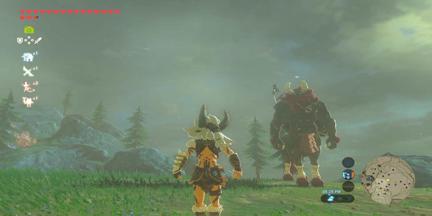 Link wearing the Lynel mask in Breath of the Wild