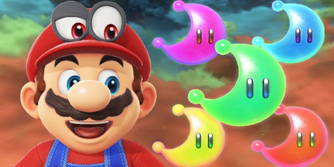 Super Mario Odyssey Image Of Mario Next To Power Moons