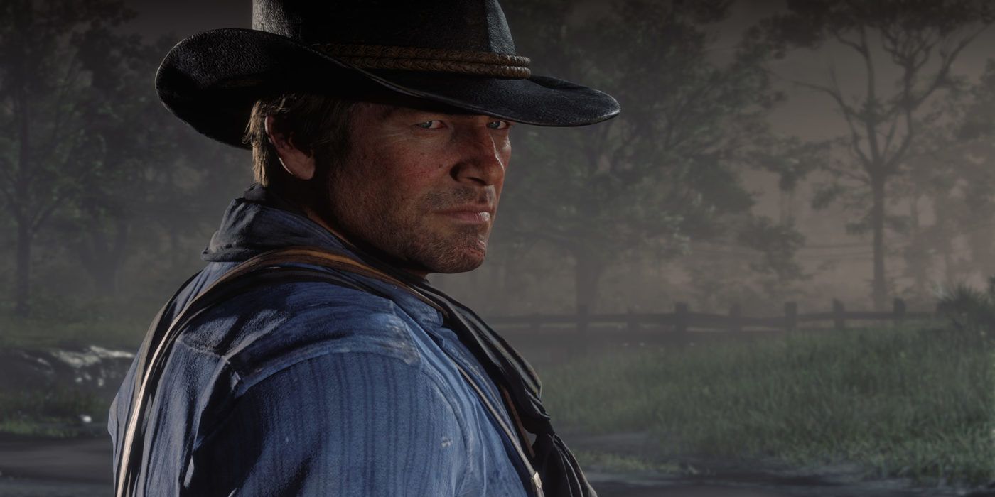 a mid shot of Arthur Morgan from Red Dead Redemption 2 look angrily at someone off screen