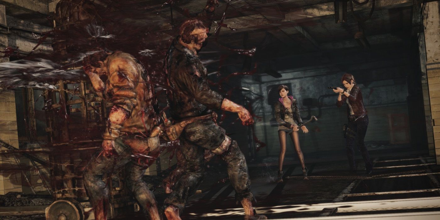 Resident Evil Revelations 2 Claire and Moira fighting zombies