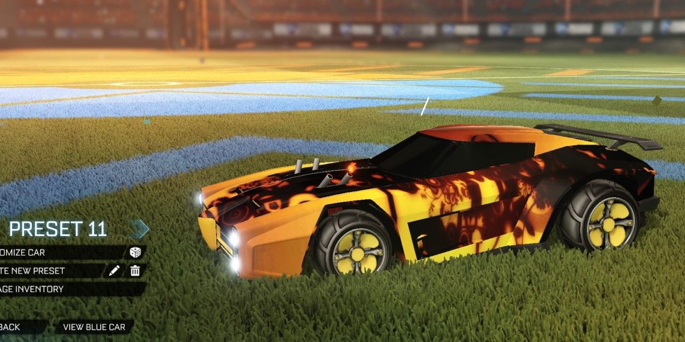 Rocket League Dominus side view in grassy arena