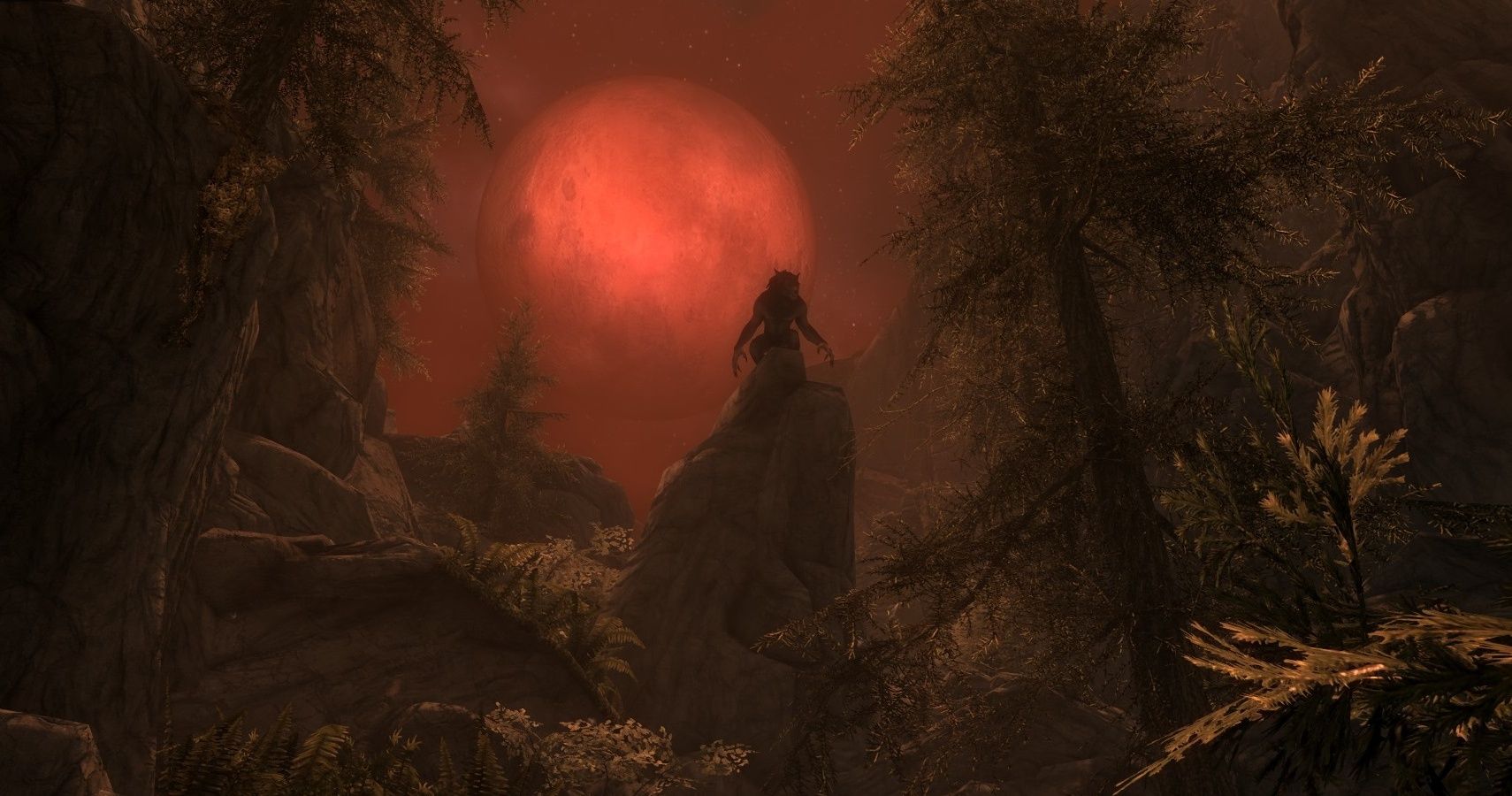 a red moon at night in skyrim