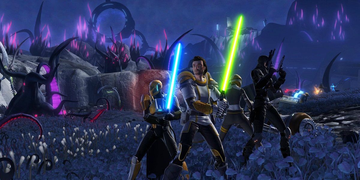 A team of Jedis and Bounty Hunters in Star Wars: The Old Republic