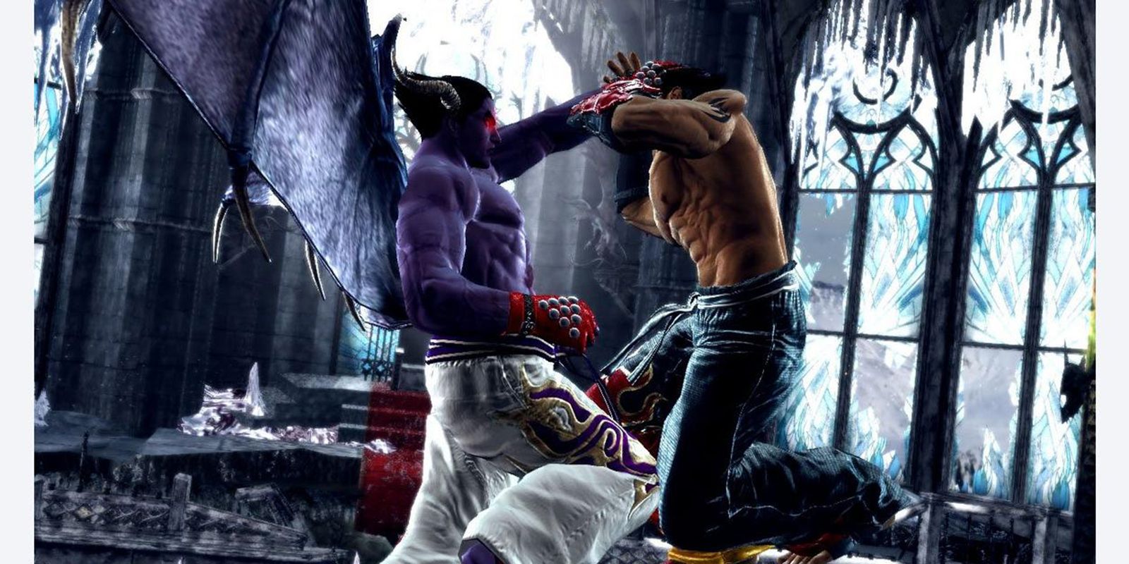 Devil Kazuya grabbing Jin in Tekken Tag Tournament 2.
