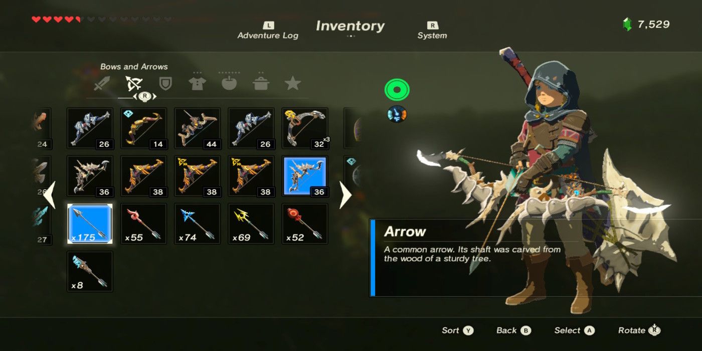 The Legend of Zelda Breath of the Wild arrow inventory