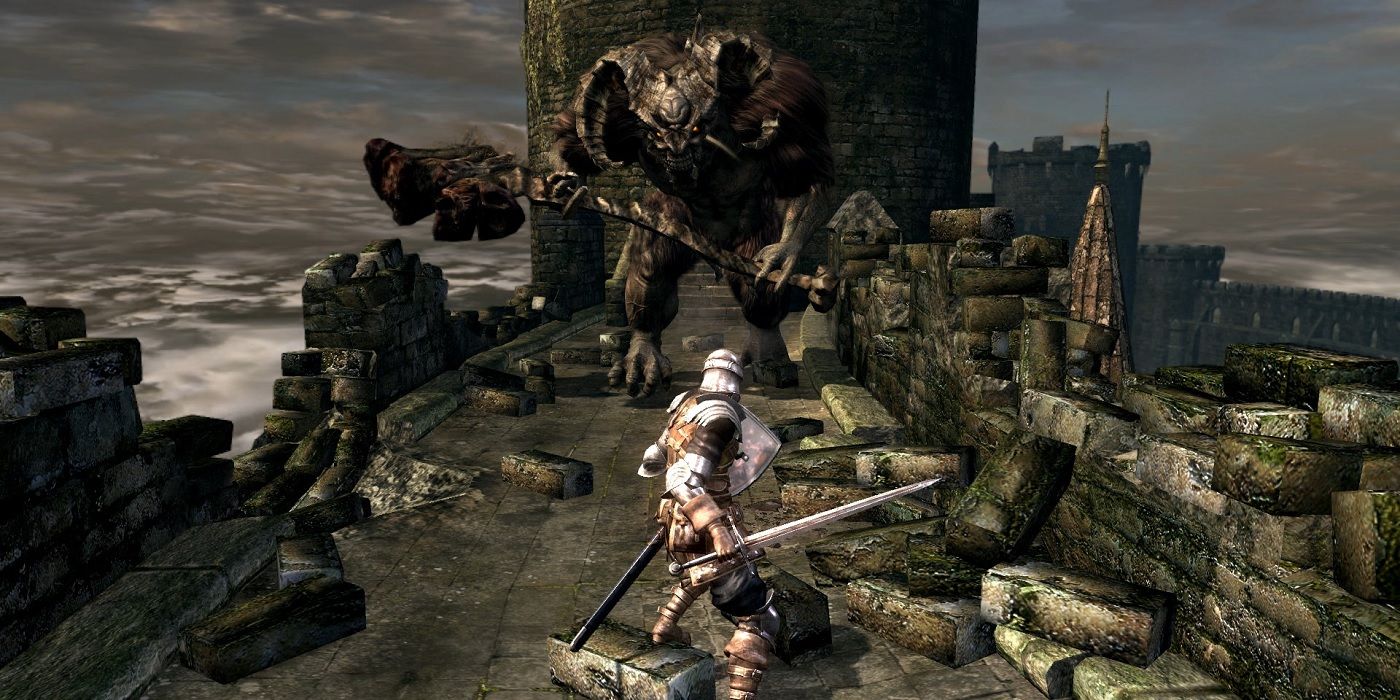 Dark Souls Screenshot Of Protagonist Fighting Monster