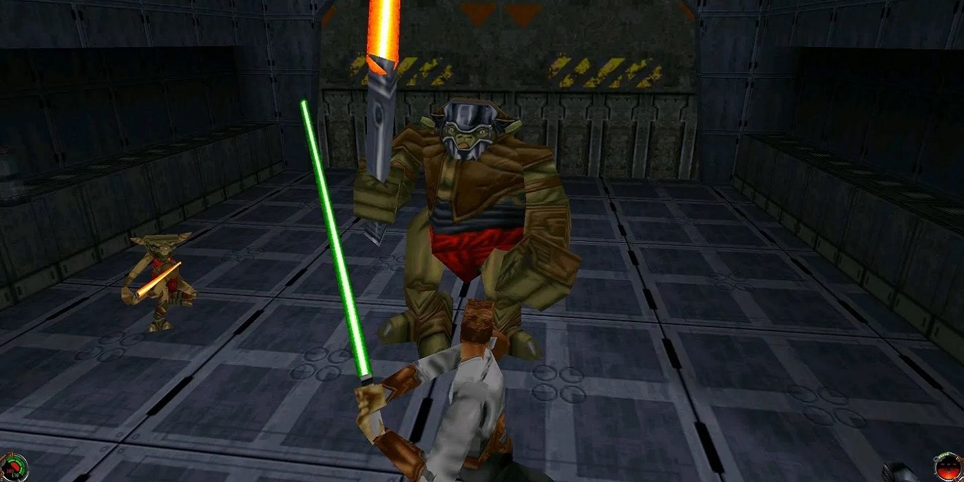 Star Wars Jedi Knight Dark Forces Screenshot Of Jedi Fighting Monster