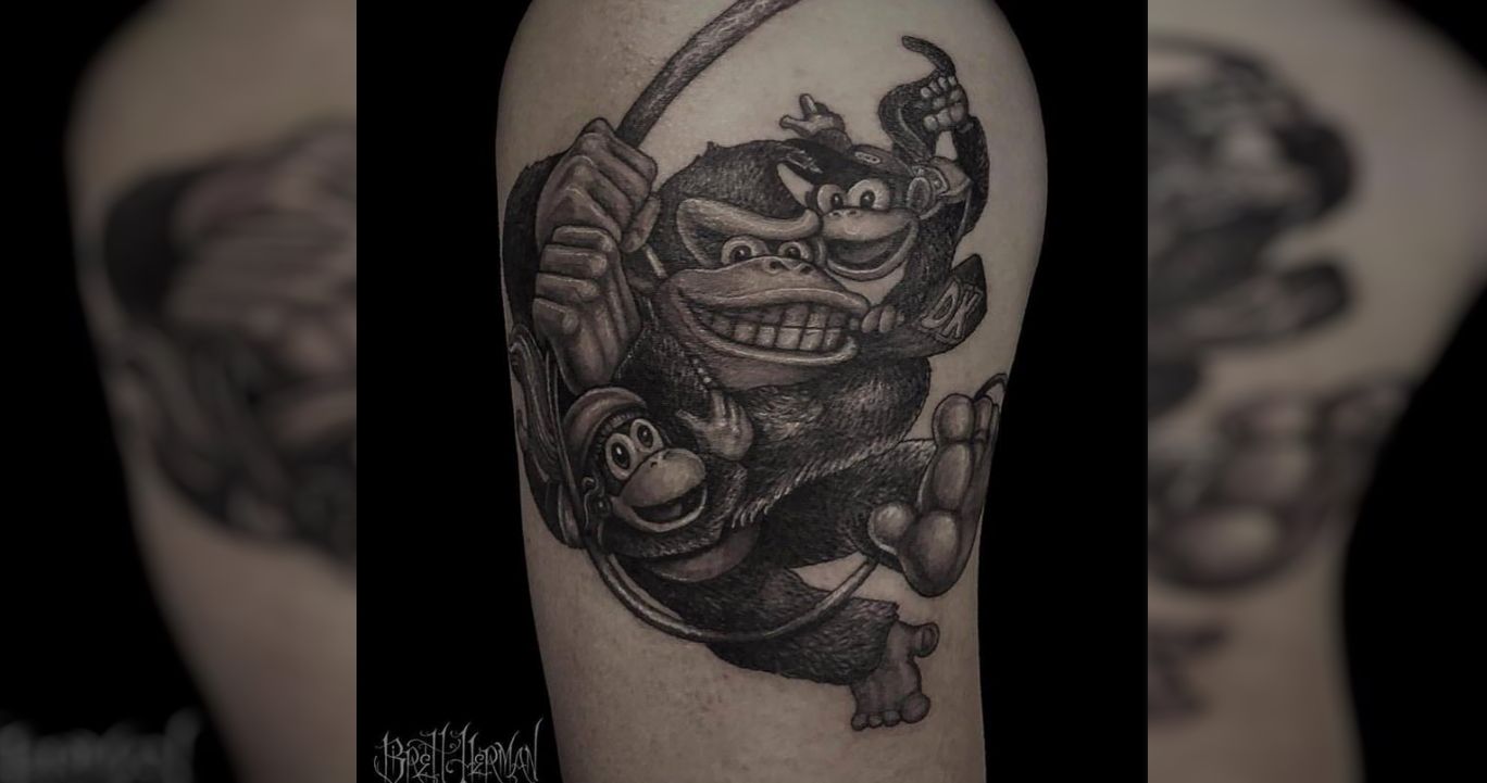 5 Black and White Donkey Kong Diddy Dixie Tattoo