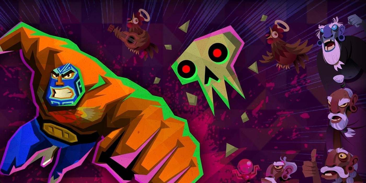 Guacamelee character punching the foreground