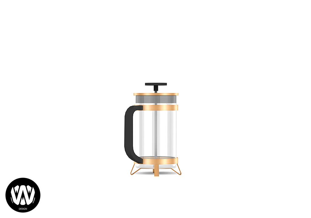 A french coffee press against a white background.