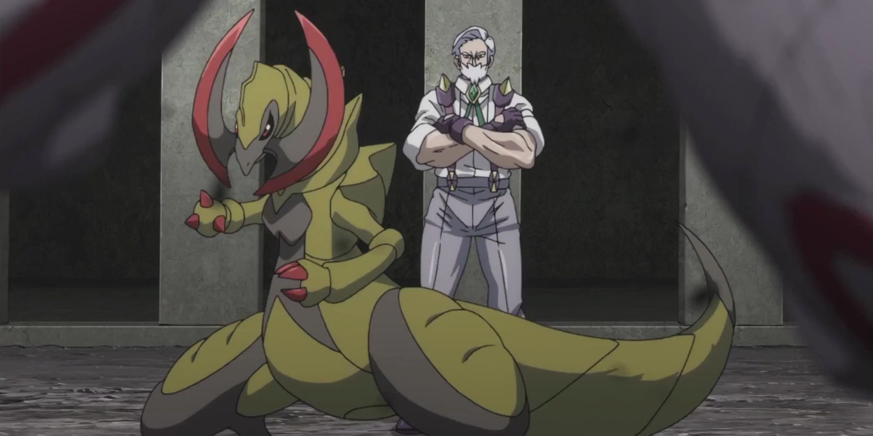 A Haxorus and Drayden from the Pokemon Generations anime.