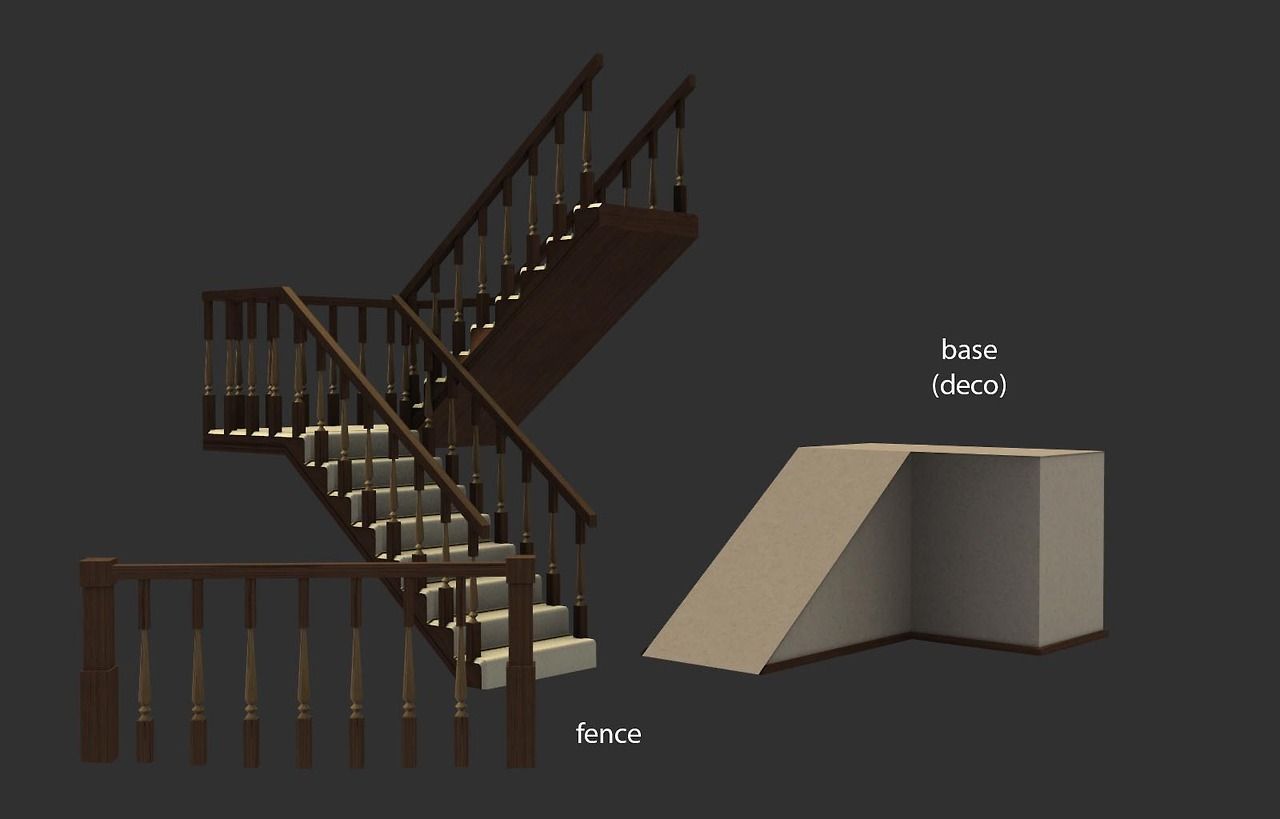 A staircase which curves around a corner and is decorative only.