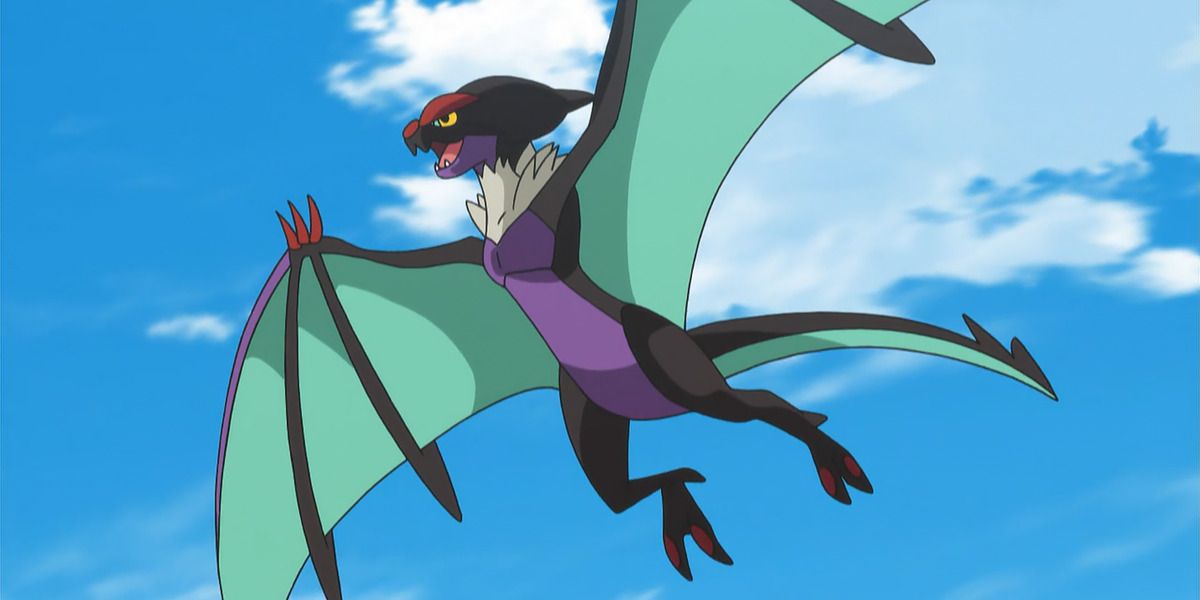 Noivern flying in the sky from the Pokemon anime