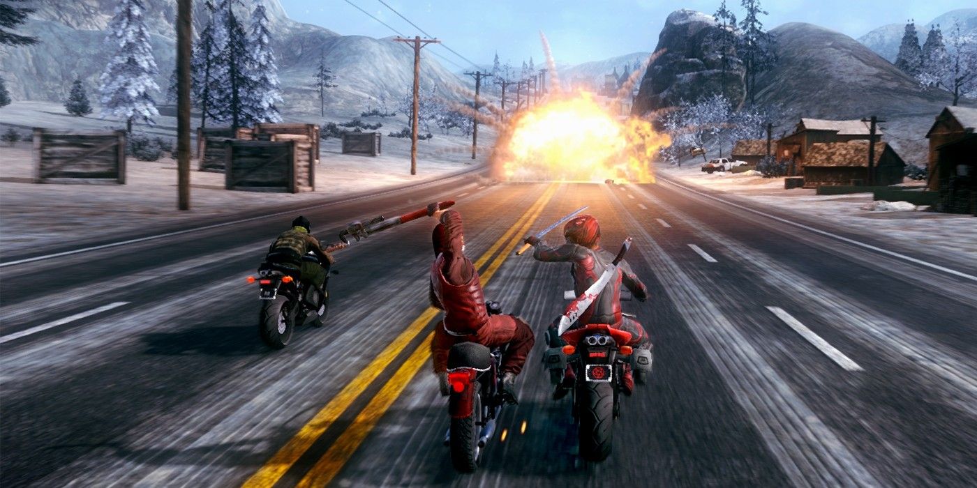 Road Redemption gameplay three players biking down the street