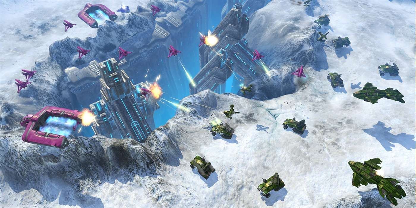 Gameplay screenshot of Halo Wars snowy map