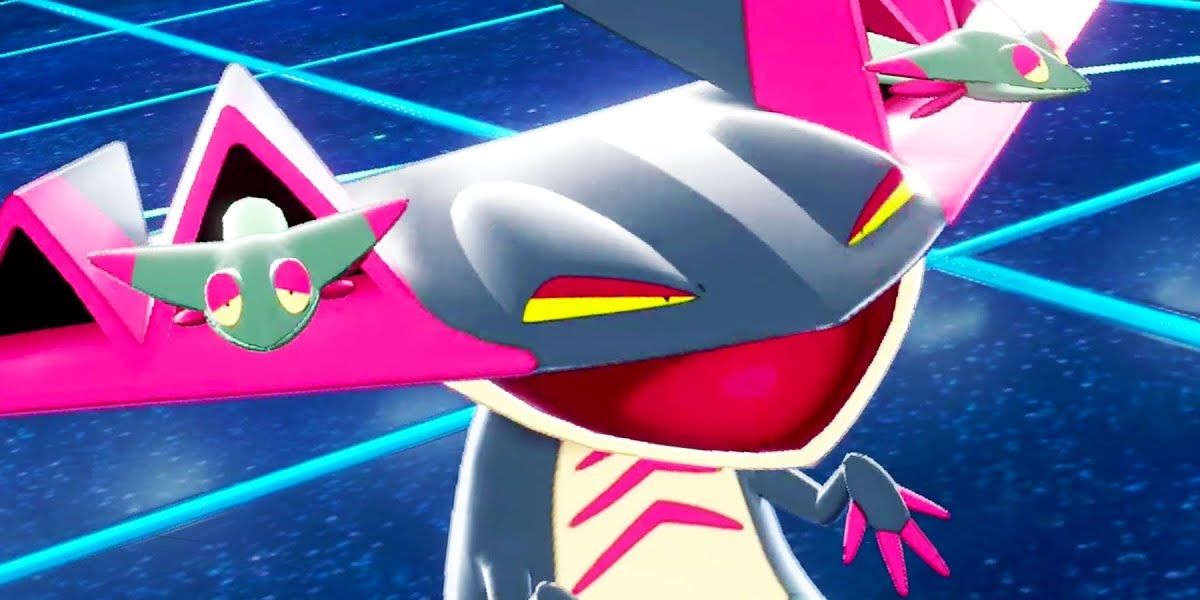 A Dragapult with its mouth open in Pokemon Sword and Shield.