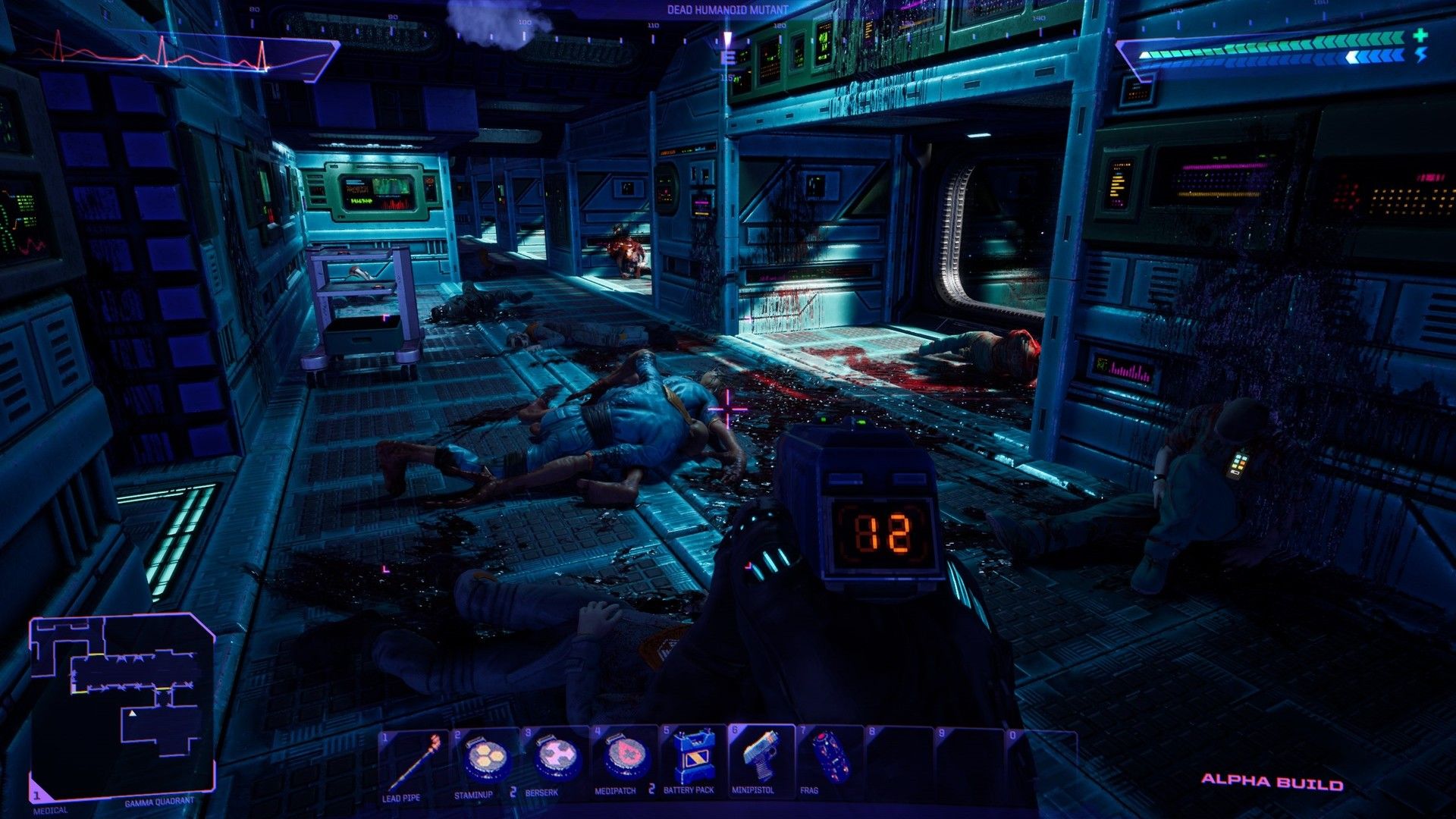 A third-person shooter image of a blue-colored lab room