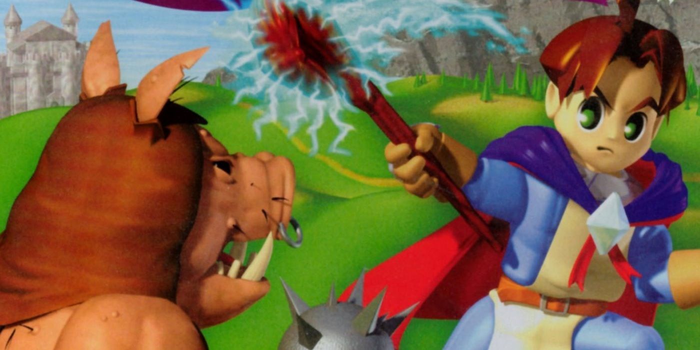 Quest 64 - Brian battles a pig enemy