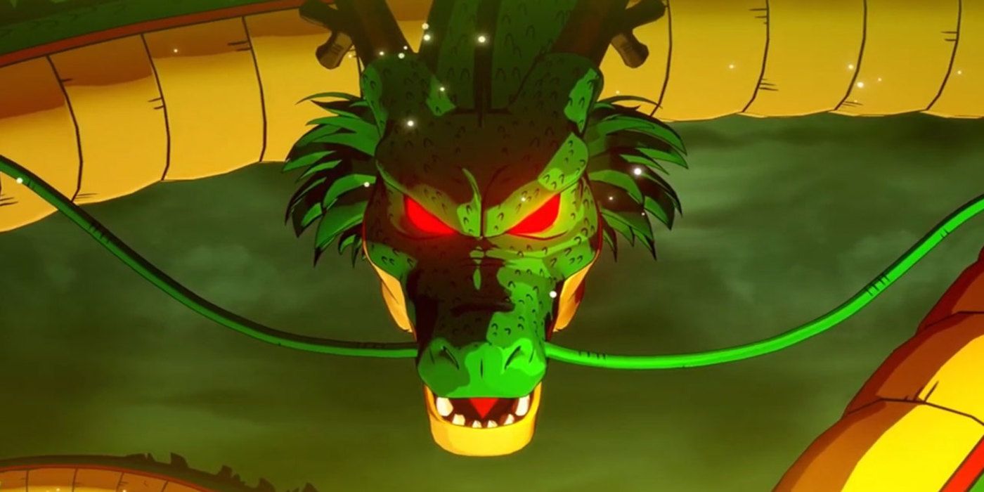 Shenron being summoned and looking at you with its red eyes.