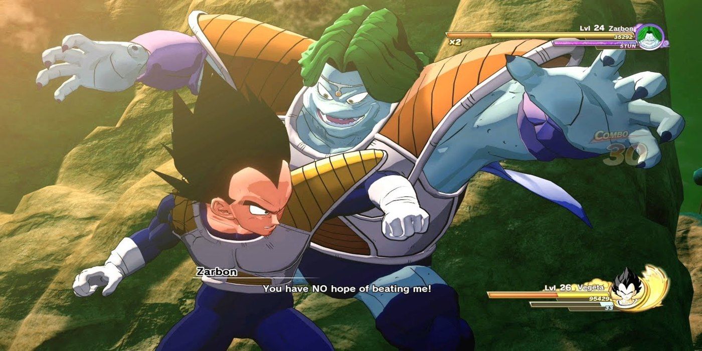 Zarbon about to grab Vegeta by his back.