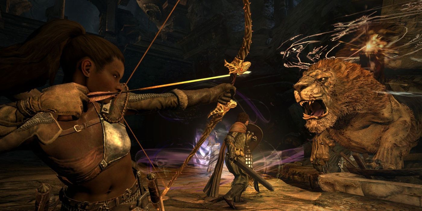 Battling a Chimera in Dragon's Dogma