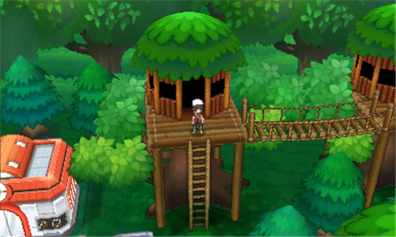 the player outside a big treehouse in fortree city