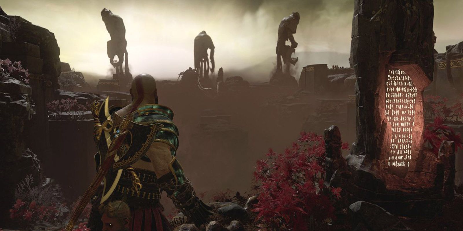Kratos in Niflheim looking at foggy horizon