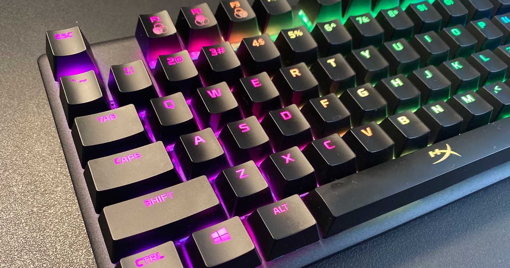 Angled view of HyperX Alloy Origins mechanical gaming keyboard.