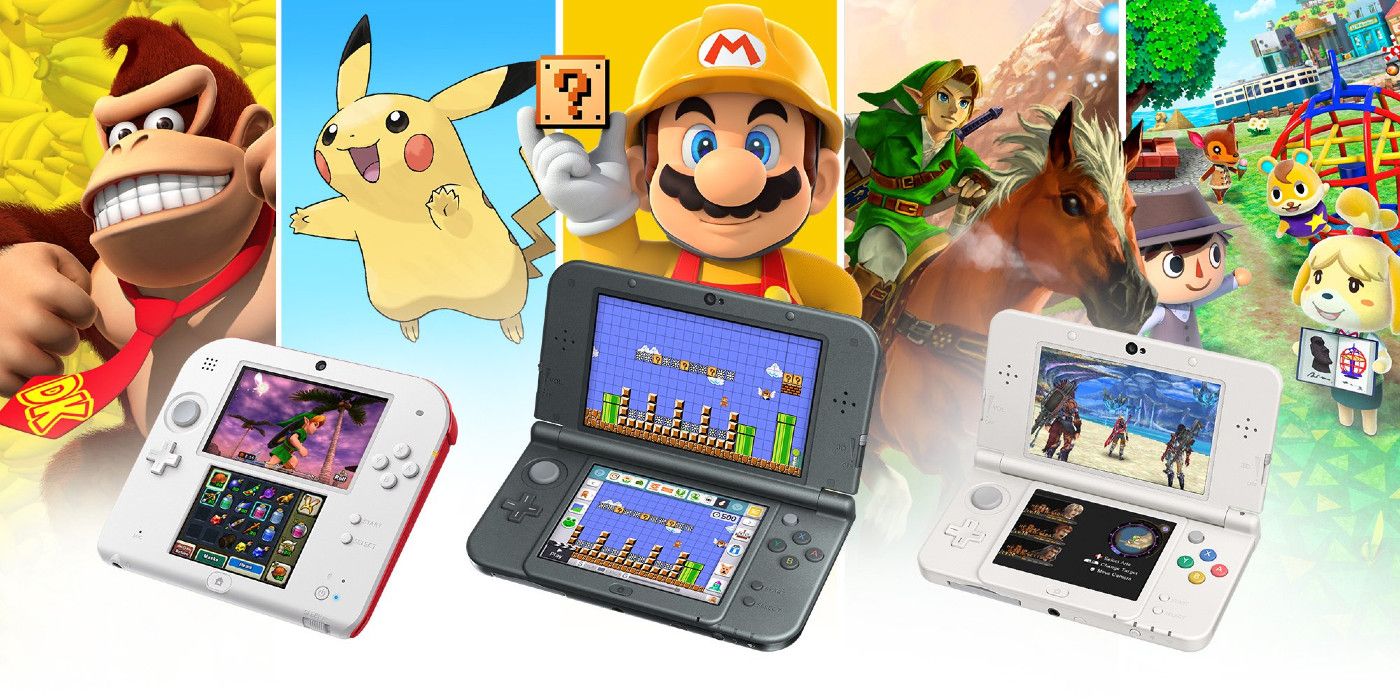 split image showing DS consoles and games