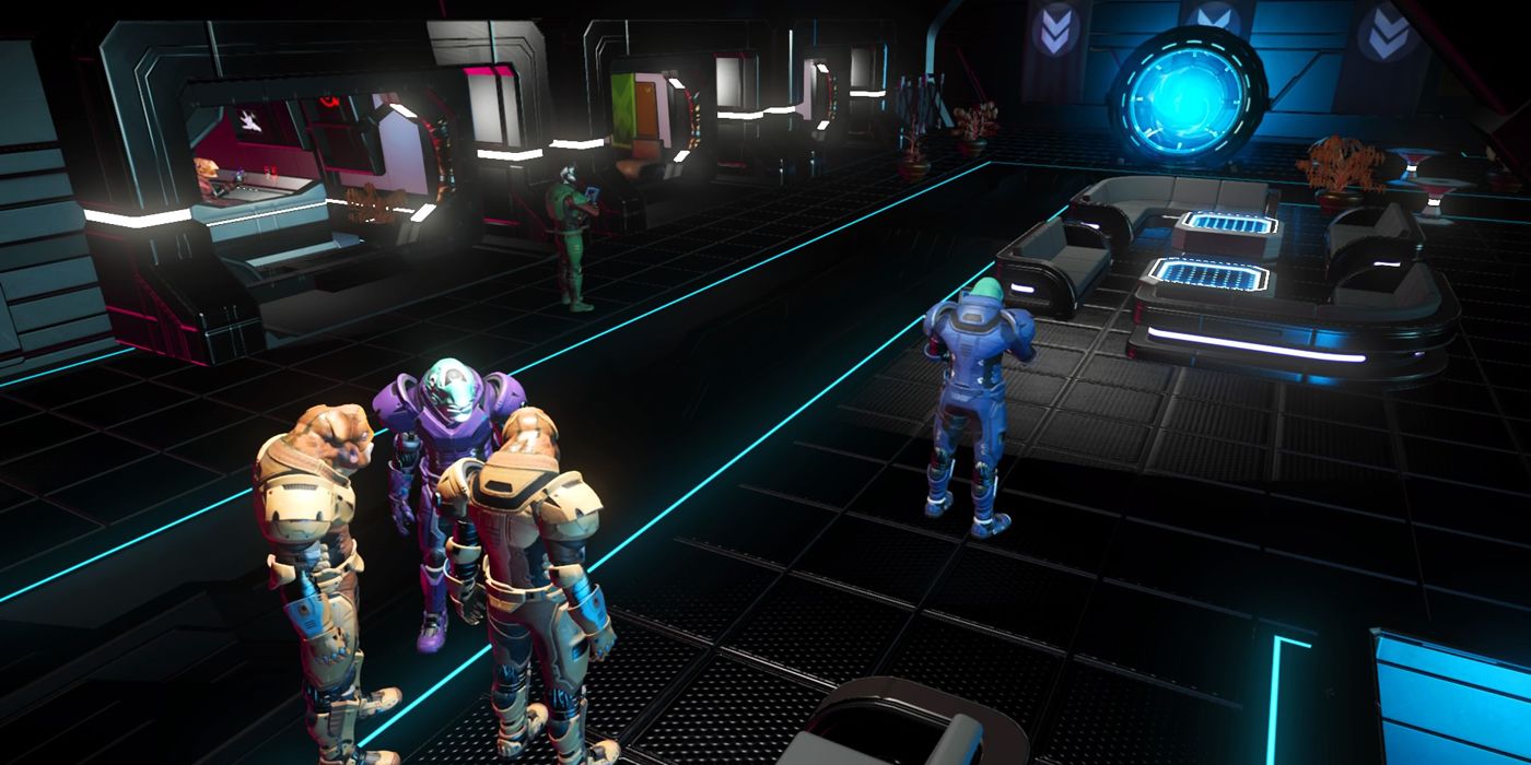 NPCs standing around a space station