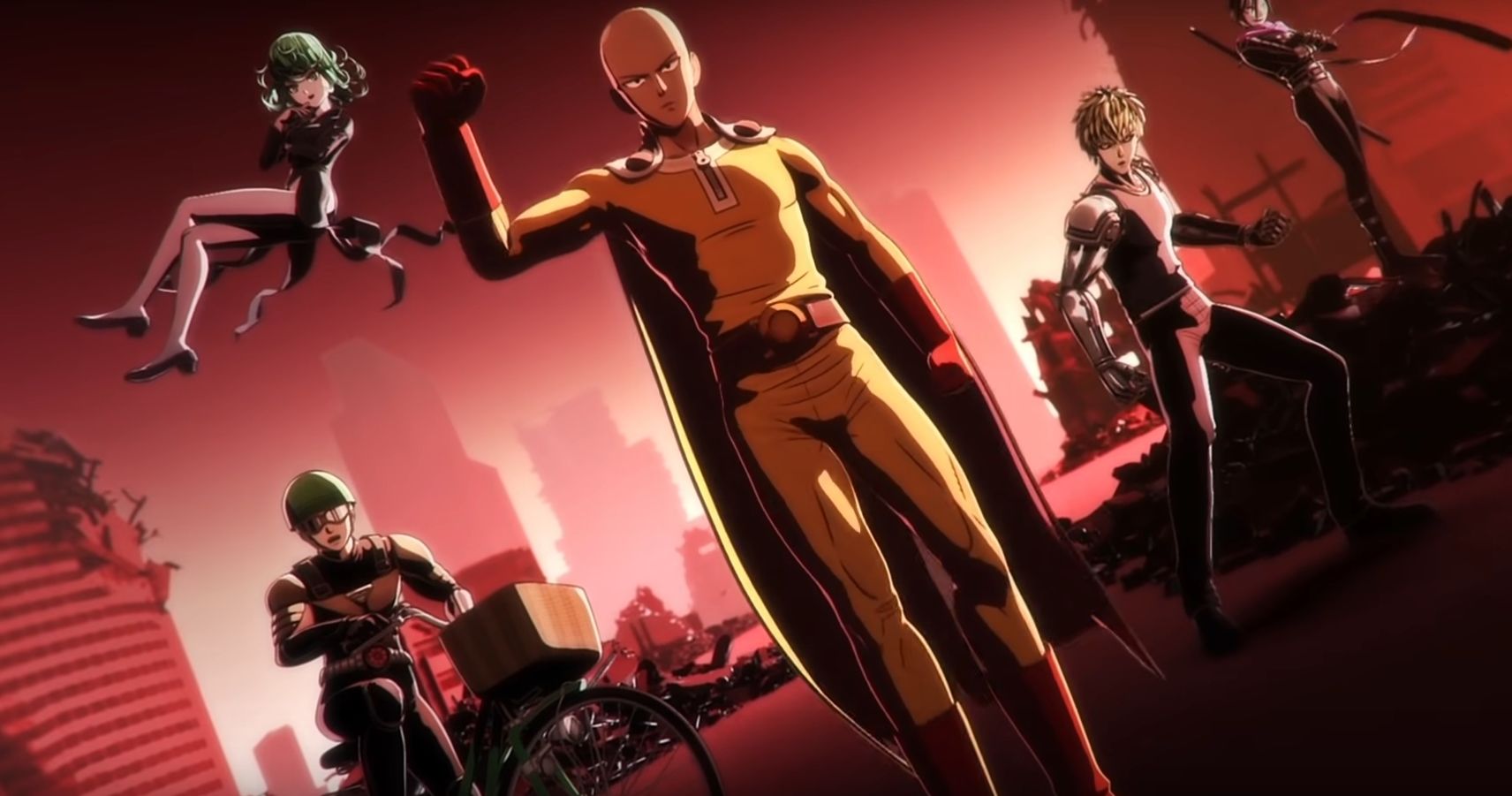 Saitama and others in One Punch Man: A Hero Nobody Knows